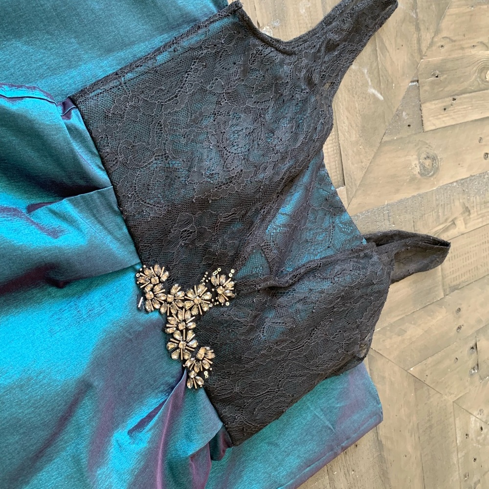 Beautiful two color dress with rhinestones accent